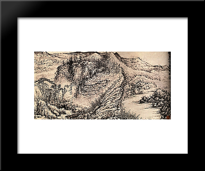 I Went Through All The Fabulous Mountains And I Fixed The Sketch 20x24 Black Modern Wood Framed Art Print Poster by Shitao