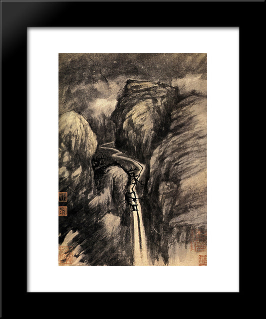 La Grande Cascade 20x24 Black Modern Wood Framed Art Print Poster by Shitao