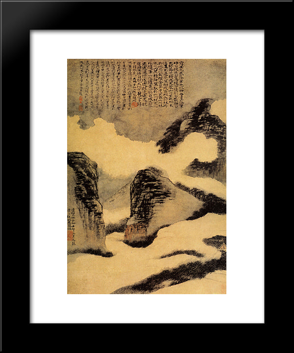 Mountains In The Mist 20x24 Black Modern Wood Framed Art Print Poster by Shitao