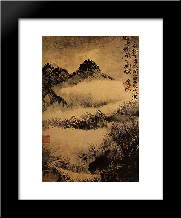 Not Far From Mount Huang, The Buffalo In The Rice Field 20x24 Black Modern Wood Framed Art Print Poster by Shitao