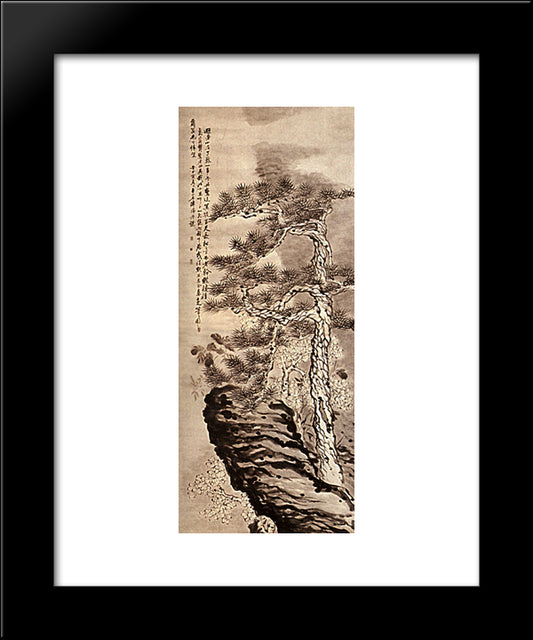 Pin On The Cliff 20x24 Black Modern Wood Framed Art Print Poster by Shitao