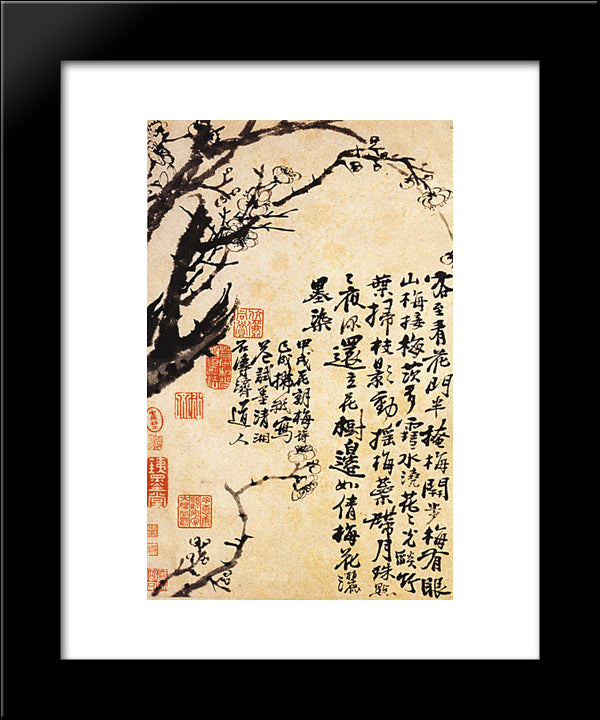 Prunus In Flower 20x24 Black Modern Wood Framed Art Print Poster by Shitao