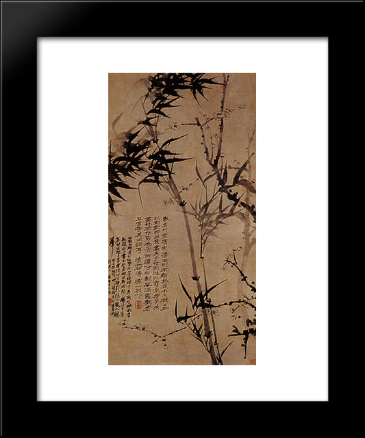 Prunus In Flower And Bamboo 20x24 Black Modern Wood Framed Art Print Poster by Shitao