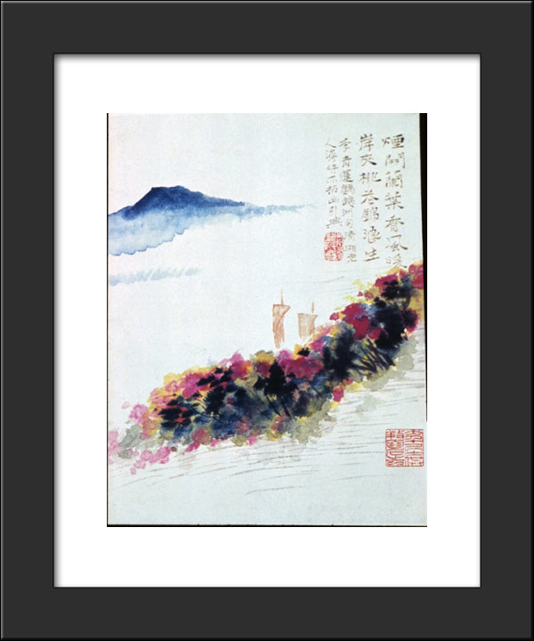 Riverbank Of Peach Blossoms 20x24 Black Modern Wood Framed Art Print Poster by Shitao
