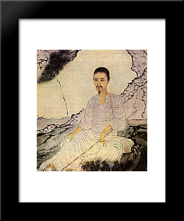 Self-Portrait, Along With A Pin And A Bamboo 20x24 Black Modern Wood Framed Art Print Poster by Shitao