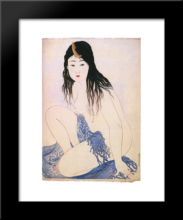 Awabi Pearl Fisher 20x24 Black Modern Wood Framed Art Print Poster by Takahashi, Shotei