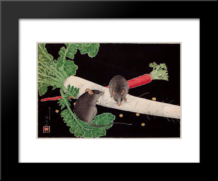 Japanese Radish, Rats, And Carrot 20x24 Black Modern Wood Framed Art Print Poster by Takahashi, Shotei