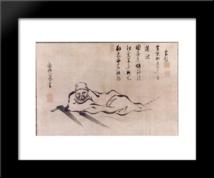 Reclining Daruma 20x24 Black Modern Wood Framed Art Print Poster by Joshu, Shunso