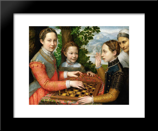 Lucia, Minerva And Europa Anguissola Playing Chess 20x24 Black Modern Wood Framed Art Print Poster by Anguissola, Sofonisba