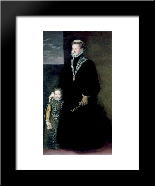 Portrait Of Juana Of Austria With A Young Girl 20x24 Black Modern Wood Framed Art Print Poster by Anguissola, Sofonisba