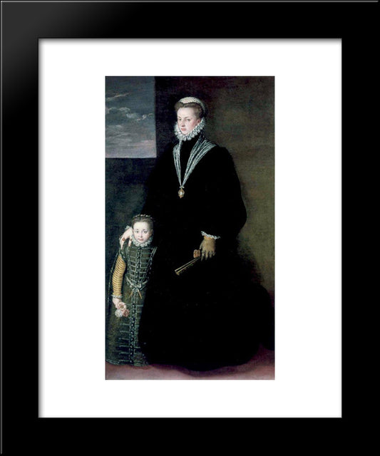 Portrait Of Juana Of Austria With A Young Girl 20x24 Black Modern Wood Framed Art Print Poster by Anguissola, Sofonisba