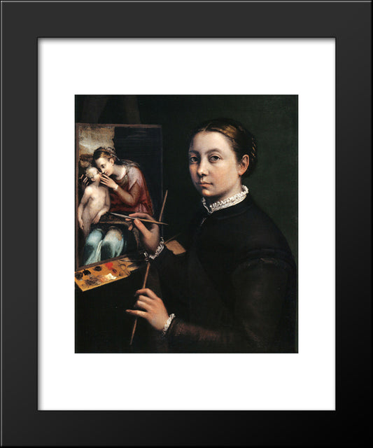 Self-Portrait At The Easel 20x24 Black Modern Wood Framed Art Print Poster by Anguissola, Sofonisba