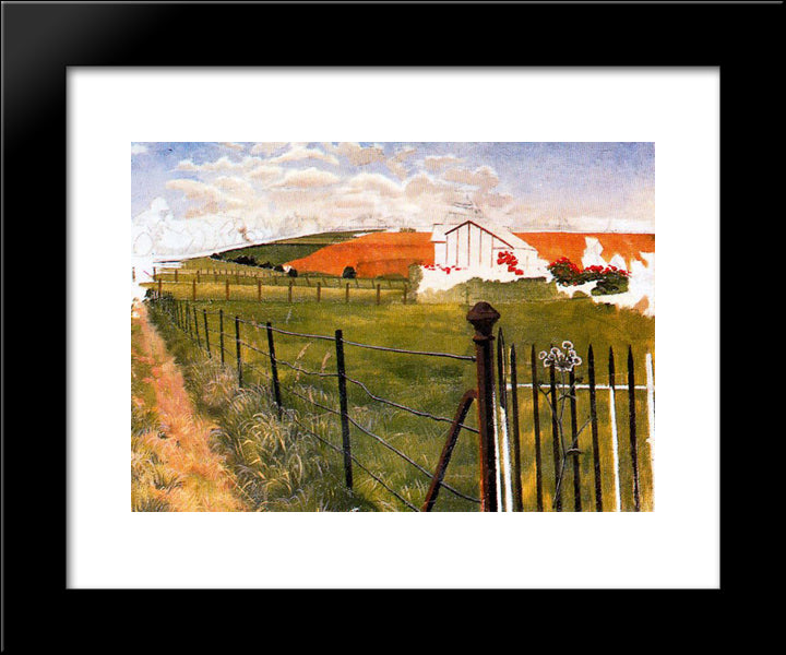 Extensive Landscape With A Wroght - Iron Gat 20x24 Black Modern Wood Framed Art Print Poster by Spencer, Stanley
