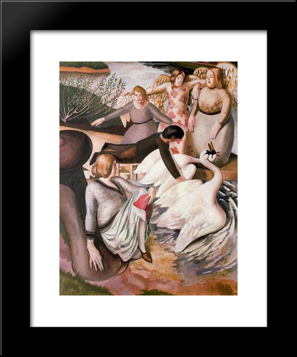 Separating Fighting Swans 20x24 Black Modern Wood Framed Art Print Poster by Spencer, Stanley