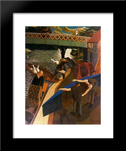 Swan Upping At Cookham 20x24 Black Modern Wood Framed Art Print Poster by Spencer, Stanley