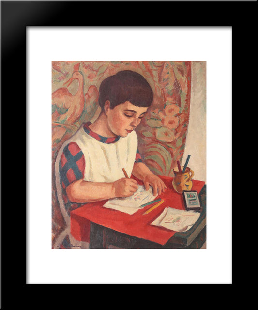 Margareta Drawing (Girl Of The Author) 20x24 Black Modern Wood Framed Art Print Poster by Dimitrescu, Stefan