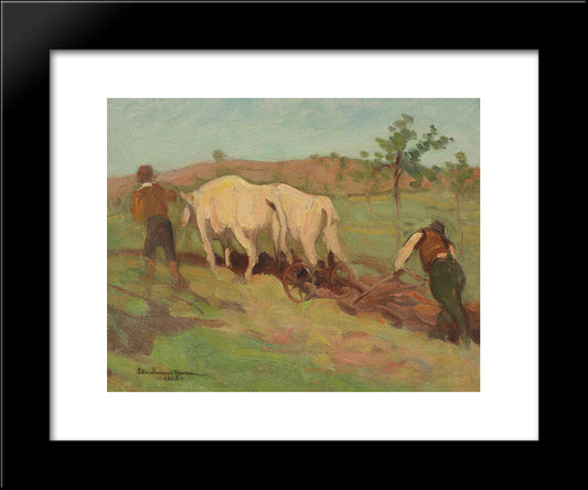 Ploughing 20x24 Black Modern Wood Framed Art Print Poster by Dimitrescu, Stefan