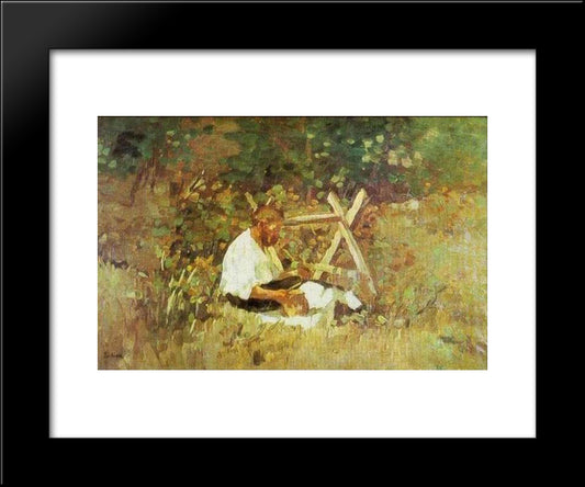 At Nami (Wood Cutter) 20x24 Black Modern Wood Framed Art Print Poster by Luchian, Stefan