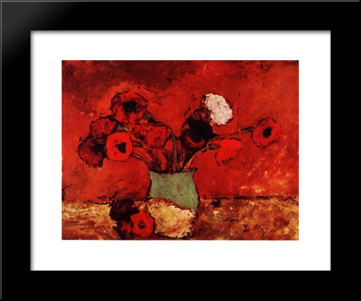 Carnations And Poppies 20x24 Black Modern Wood Framed Art Print Poster by Luchian, Stefan