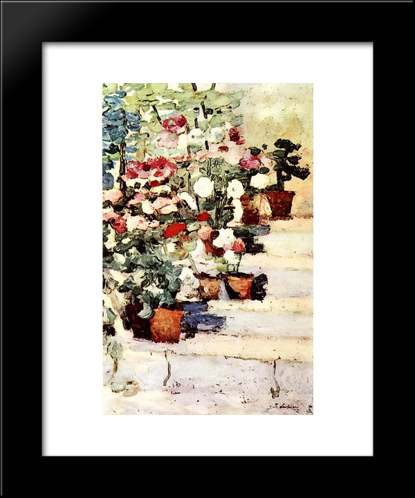 Flowers On Stairs 20x24 Black Modern Wood Framed Art Print Poster by Luchian, Stefan