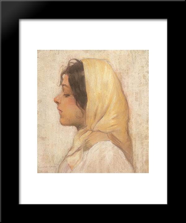 Peasant Woman With Yellow Headscarf 20x24 Black Modern Wood Framed Art Print Poster by Luchian, Stefan