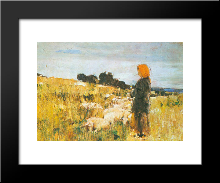 Shepherdess 20x24 Black Modern Wood Framed Art Print Poster by Luchian, Stefan