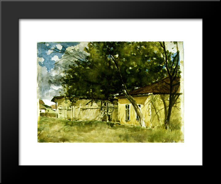 The Well On Clucerului Street 20x24 Black Modern Wood Framed Art Print Poster by Luchian, Stefan