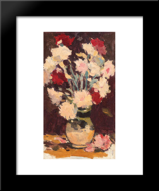 Vase With Carnations 20x24 Black Modern Wood Framed Art Print Poster by Luchian, Stefan