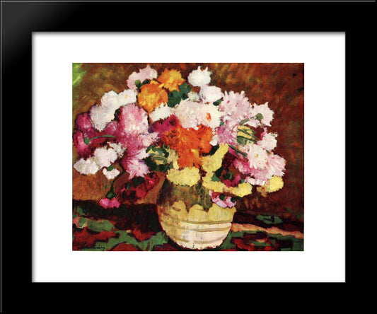 Vase With Chrysanthemums 20x24 Black Modern Wood Framed Art Print Poster by Luchian, Stefan