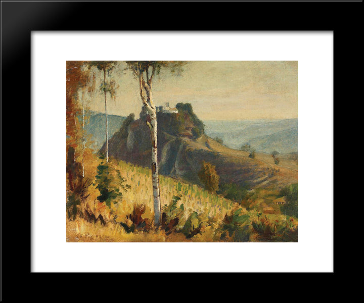 Landscape With Stronghold 20x24 Black Modern Wood Framed Art Print Poster by Popescu, Stefan