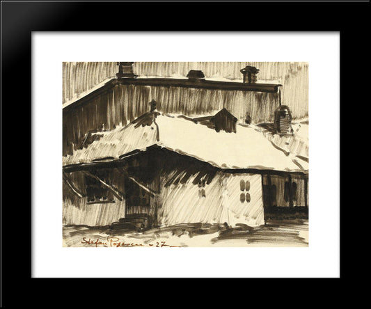 Roofs Under Snow 20x24 Black Modern Wood Framed Art Print Poster by Popescu, Stefan