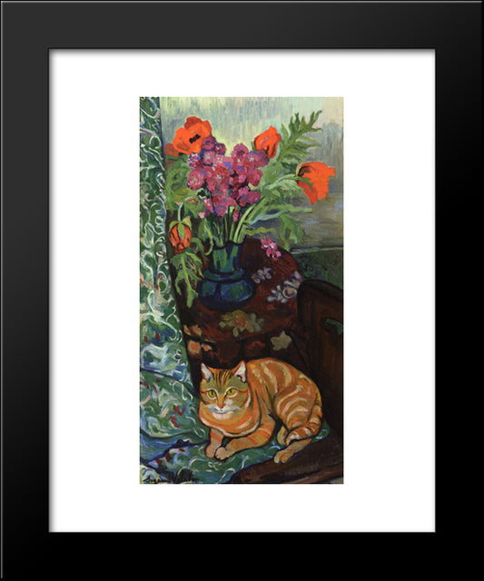 Bouquet And A Cat 20x24 Black Modern Wood Framed Art Print Poster by Valadon, Suzanne