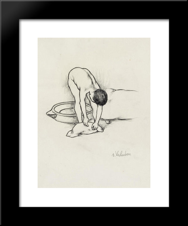 Female Nude, Washing Herself 20x24 Black Modern Wood Framed Art Print Poster by Valadon, Suzanne