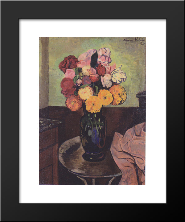 Flower Vase On A Round Table 20x24 Black Modern Wood Framed Art Print Poster by Valadon, Suzanne