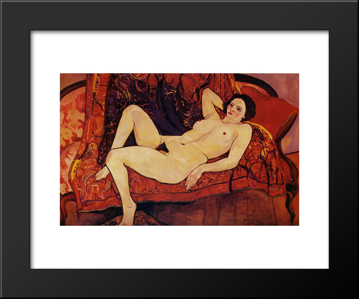 Nude On The Sofa 20x24 Black Modern Wood Framed Art Print Poster by Valadon, Suzanne