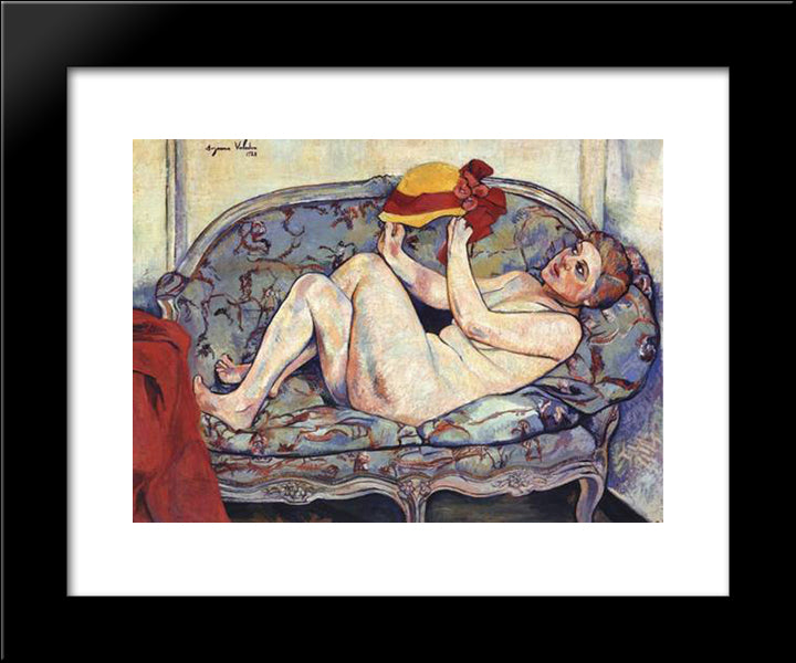 Nude Reclining On A Sofa 20x24 Black Modern Wood Framed Art Print Poster by Valadon, Suzanne