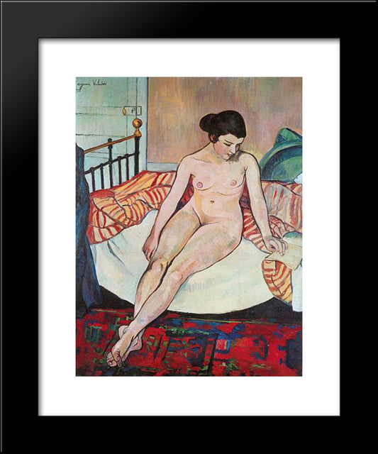 Nude With A Striped Blanket 20x24 Black Modern Wood Framed Art Print Poster by Valadon, Suzanne