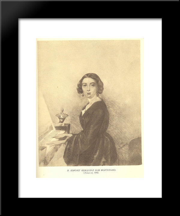 Portrait Of The Unknown Woman Near Piano 20x24 Black Modern Wood Framed Art Print Poster by Shevchenko, Taras