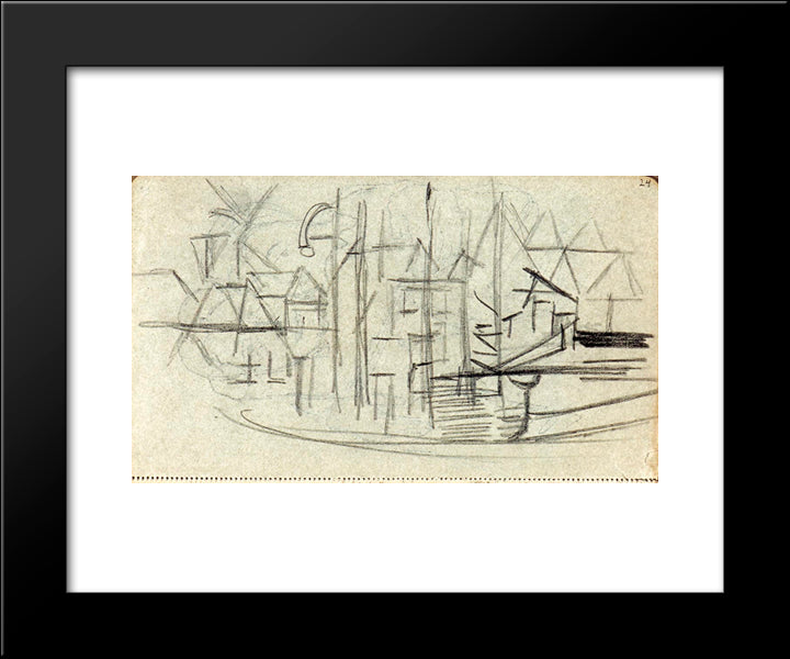 Abstracted Cityscape From Sketchbook 130 20x24 Black Modern Wood Framed Art Print Poster by Doesburg, Theo van