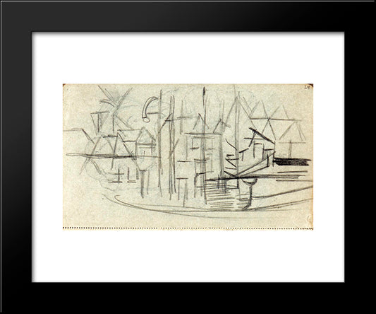 Abstracted Cityscape From Sketchbook 130 20x24 Black Modern Wood Framed Art Print Poster by Doesburg, Theo van