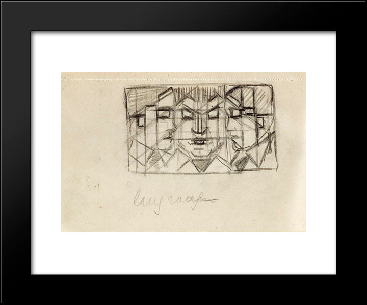 Composition With Three Heads (From Sketchbook 13) 20x24 Black Modern Wood Framed Art Print Poster by Doesburg, Theo van