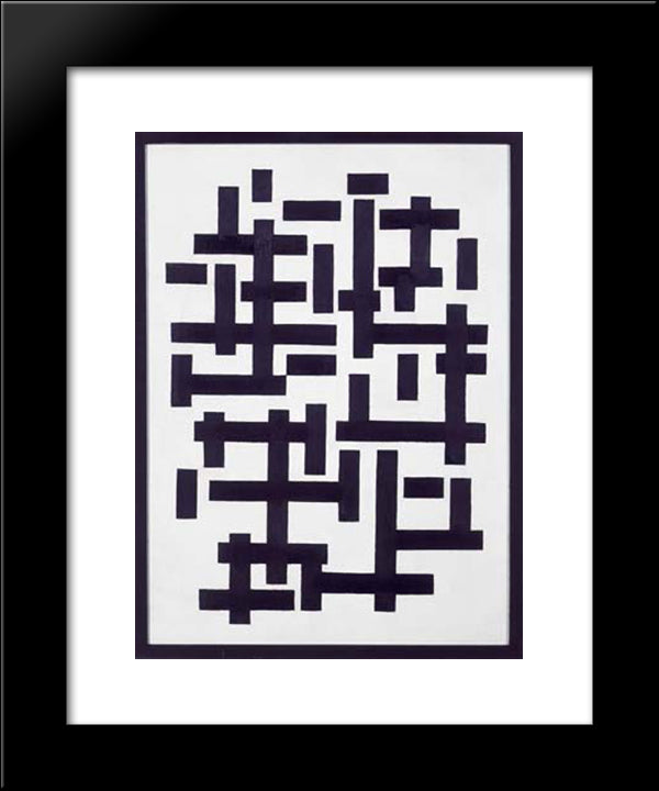 Composition Xii In Black And White 20x24 Black Modern Wood Framed Art Print Poster by Doesburg, Theo van