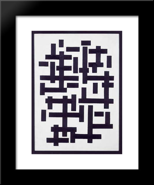 Composition Xii In Black And White 20x24 Black Modern Wood Framed Art Print Poster by Doesburg, Theo van