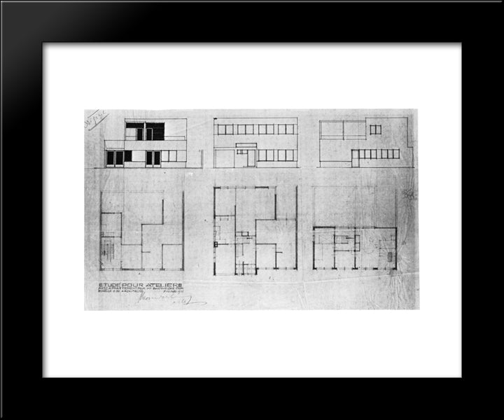 Design For A House And Studio For Bertalan Por, Elevations And Plans 20x24 Black Modern Wood Framed Art Print Poster by Doesburg, Theo van