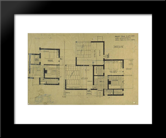 Double Studio Apartment Design, Plans And Axonometry 20x24 Black Modern Wood Framed Art Print Poster by Doesburg, Theo van