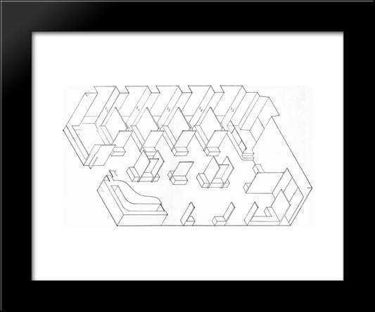 Interior Of The Cafe Brasserie Of The Aubette, Strasbourg, Axonometry 20x24 Black Modern Wood Framed Art Print Poster by Doesburg, Theo van