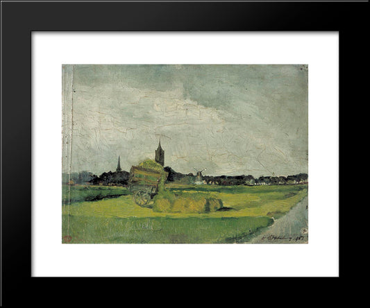 Landscape With Hay Cart, Church Towers And Windmill 20x24 Black Modern Wood Framed Art Print Poster by Doesburg, Theo van