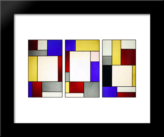 Tripartite Stained Glass Window 20x24 Black Modern Wood Framed Art Print Poster by Doesburg, Theo van