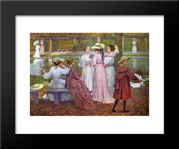 A Reading In The Garden 20x24 Black Modern Wood Framed Art Print Poster by Rysselberghe, Theo van
