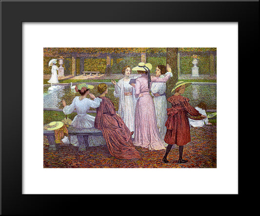 A Reading In The Garden 20x24 Black Modern Wood Framed Art Print Poster by Rysselberghe, Theo van